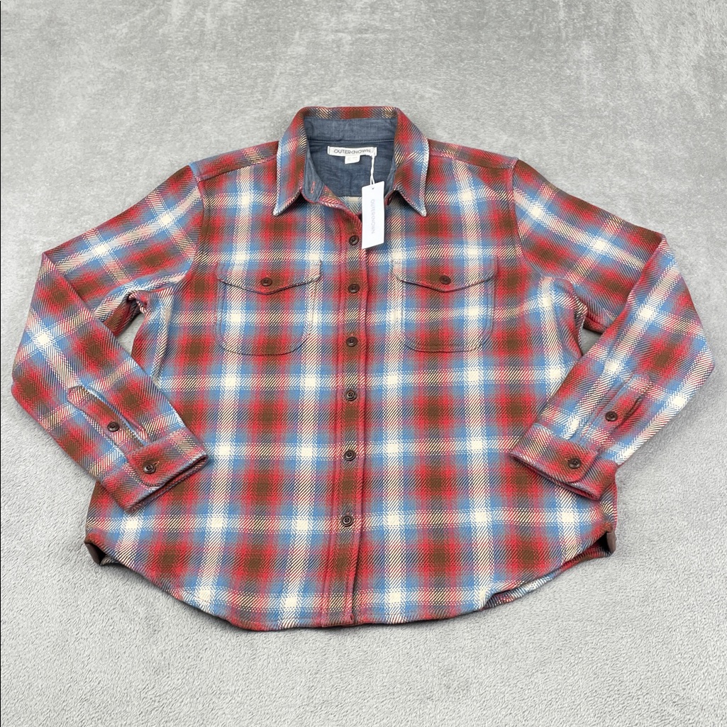 New Outerknown M/L 100% Organic Cotton Women's Red, Blue Plaid Blanket Shirt